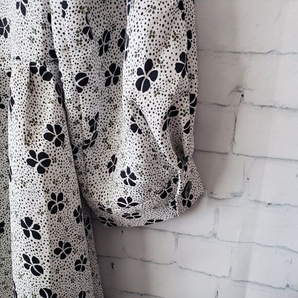 Ann Taylor Shirtdress Size S Shamrock Print White Black Relaxed Fit Long Sleeve - Picture 7 of 10